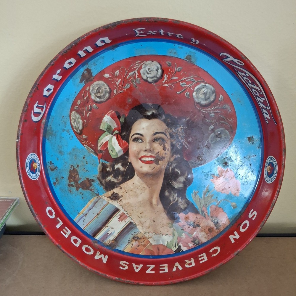 Vtg Corona Extra y Victoria "Son Cervezas Modelo" 13" Metal Beer Serving Tray